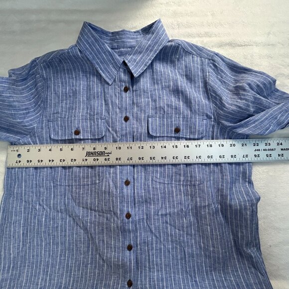 Lands' End Womens Blue Striped Linen Long Sleeve Shirt MP Roll-Tab Sleeve NWOT - Picture 6 of 7